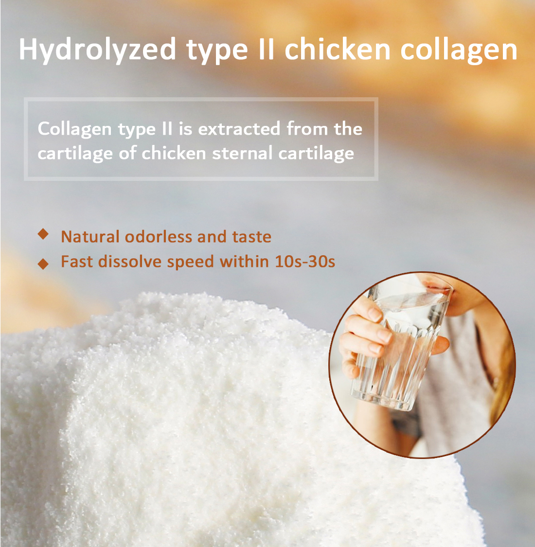 100% Hydrolyzed Chicken Collagen Protein Powder Fast Dissolving